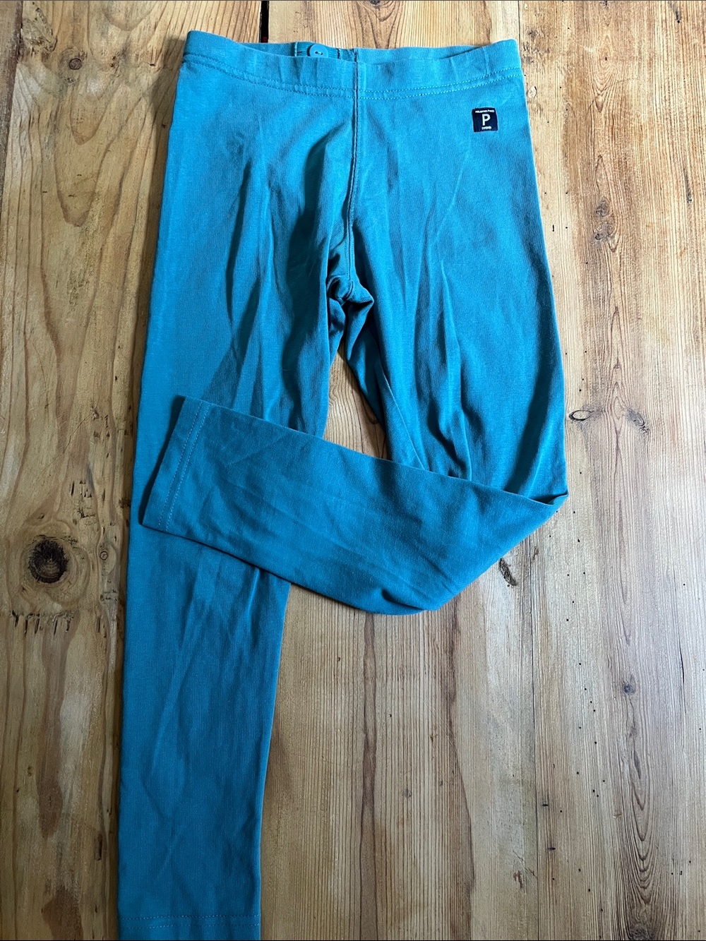 POLARN O. PYRET Sweden 6-8 Teal Blue Cotton Stretch Leggings Adjustable Waist